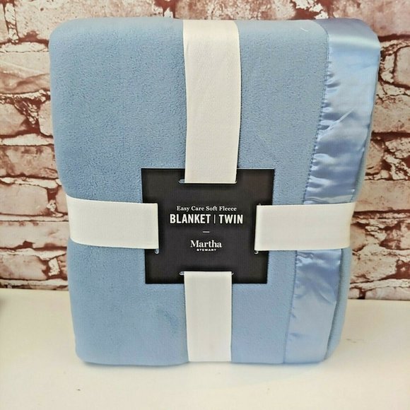 Martha Stewart Bedding Martha Stewart Easy Care Soft Fleece Blanket Twin Blue Fog Satin Trim Poshmark